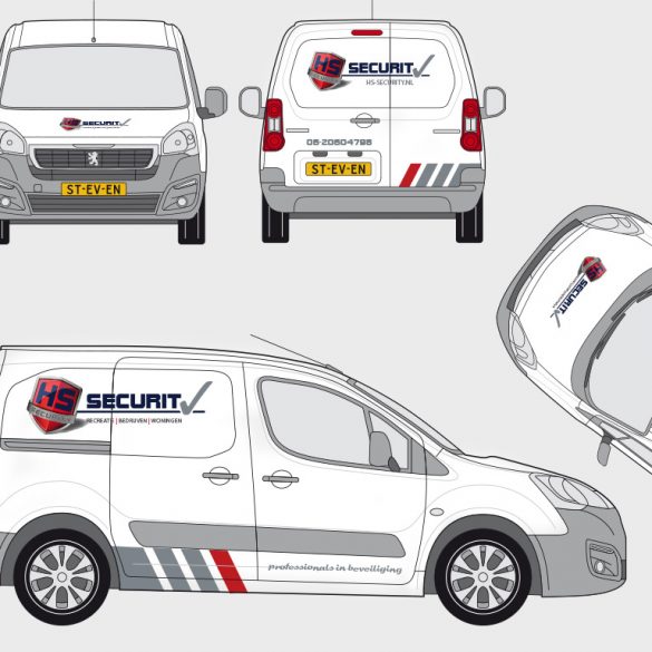 ontwerp voor de auto-belettering van een Peugeot Partner.